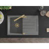 Mexen Bruno granite kitchen sink 1-bowl with drainer and Duero kitchen faucet, gray - 6513-71-671600-50