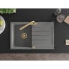 Mexen Bruno granite sink 1-bowl with drainer and Duero kitchen faucet, gray - 6513-71-671600-50