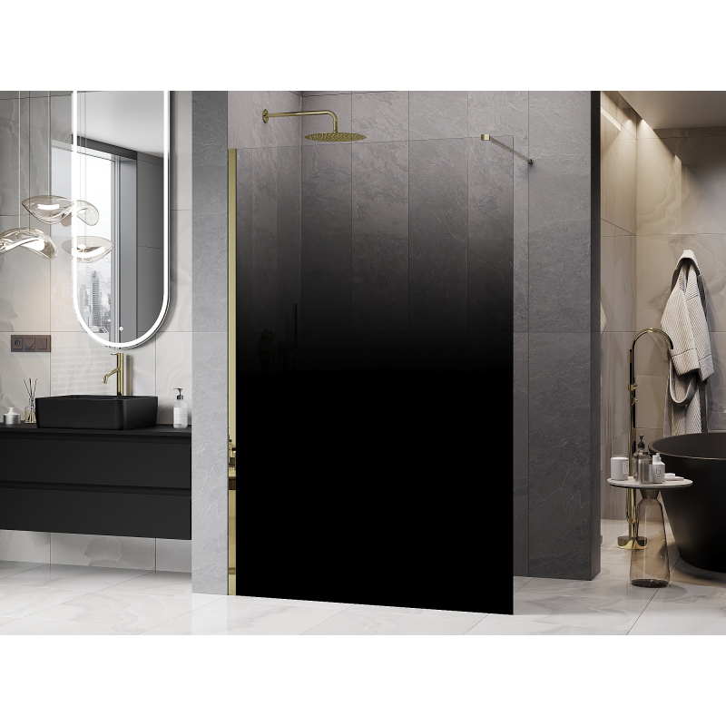 Mexen Kioto Walk-in shower wall 100 x 200 cm, black ombre 8 mm, gold - 800-100-101-50-76