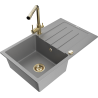 Mexen Bruno granite kitchen sink 1-bowl with drainer and Duero kitchen faucet, gray - 6513-71-671600-50