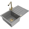 Mexen Bruno granite sink 1-bowl with drainer and Duero kitchen faucet, gray - 6513-71-671600-50