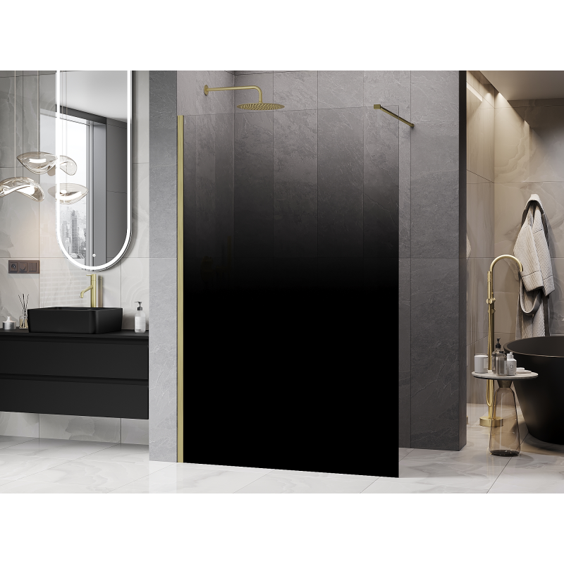 Mexen Kioto Walk-in Shower Wall 120 x 200 cm, Black Ombre 8 mm, Brushed Gold - 800-120-101-55-76