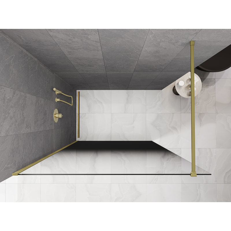 Mexen Kioto Walk-in Shower Wall 100 x 200 cm, Black Ombre 8 mm, Brushed Gold - 800-100-101-55-76