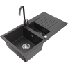 Mexen Matias 1.5-compartment granite sink with a drip tray and kitchen mixer tap Telma, Spotted black - 6502-76-670200-76