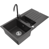 Mexen Matias granite sink 1.5-bowl with drainer and Telma kitchen faucet, black speckled - 6502-76-670200-76