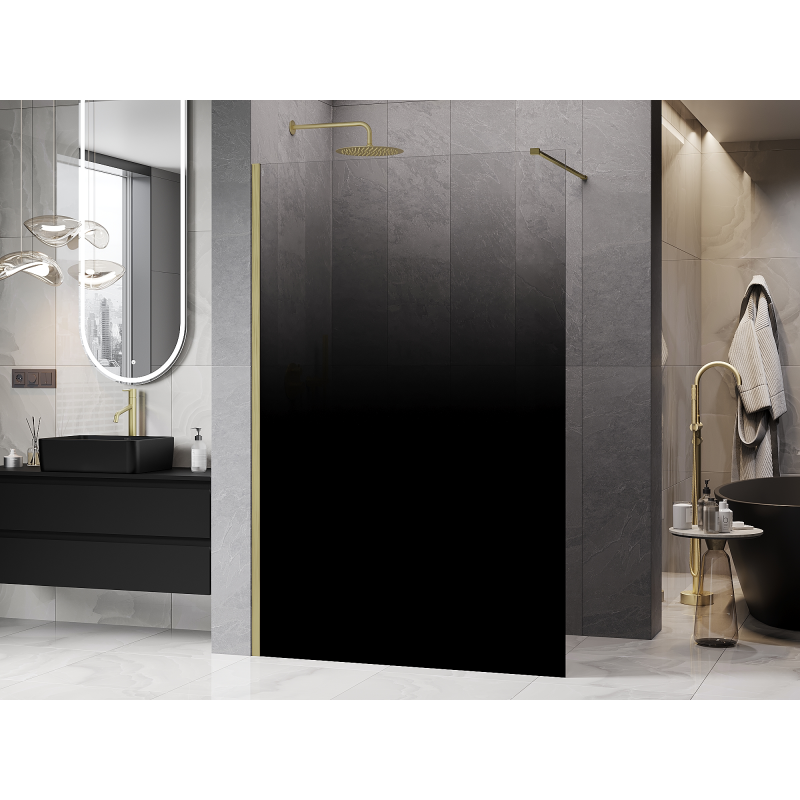 Mexen Kioto Walk-in Shower Wall 90 x 200 cm, Black Ombre 8 mm, Brushed Gold - 800-090-101-55-76