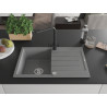 Mexen Bruno granite kitchen sink 1-bowl with drainer and kitchen faucet Duero, gray - 6513-71-671600-70