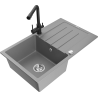 Mexen Bruno single-bowl granite sink with drainer and Duero kitchen faucet, gray - 6513-71-671600-70