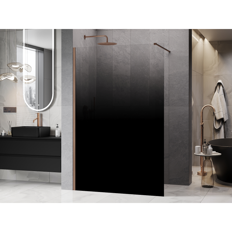 Mexen Kioto Walk-in Shower Wall 70 x 200 cm, Ombre Black 8 mm, Brushed Copper - 800-070-101-65-76