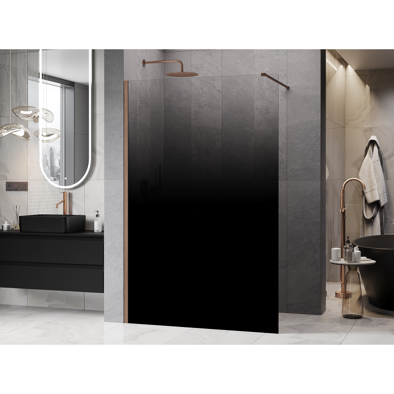 Mexen Kioto Walk-in Shower Wall 80 x 200 cm, Ombre Black 8 mm, Brushed Copper - 800-080-101-65-76