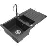 Mexen Matias granite sink 1.5-bowl with drainer and Telma kitchen tap, black speckled - 6502-76-670200-00