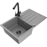 Mexen Bruno granite sink 1-bowl with drainer and Duero kitchen faucet, gray - 6513-71-671600-70-B