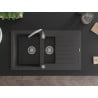 Mexen Matias granite sink 1.5-bowl with drainer and Telma kitchen faucet, black speckled - 6502-76-670200-00