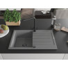 Mexen Bruno 1-Bowl Granite Sink with Drainer and Duero Kitchen Faucet, Gray - 6513-71-671600-70-B
