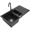 Mexen Matias 1.5-compartment granite sink with a drip tray and kitchen mixer tap Telma, Black/Gold - 6502-75-670200-70