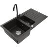 Mexen Matias granite sink 1.5-bowl with drainer and Telma kitchen tap, black/gold - 6502-75-670200-70