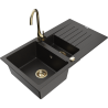Mexen Matias granite kitchen sink 1.5-bowl with drainer and Telma kitchen tap, black/gold - 6502-75-670200-50