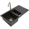 Mexen Matias granite sink 1.5-bowl with drainer and Telma kitchen faucet, black/gold - 6502-75-670200-50
