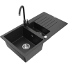 Mexen Matias 1.5-bowl granite sink with drainer and Telma kitchen faucet, black/silver - 6502-73-670200-70