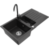 Mexen Matias 1.5-compartment granite sink with a drip tray and kitchen mixer tap Telma, Black/Silver - 6502-73-670200-70