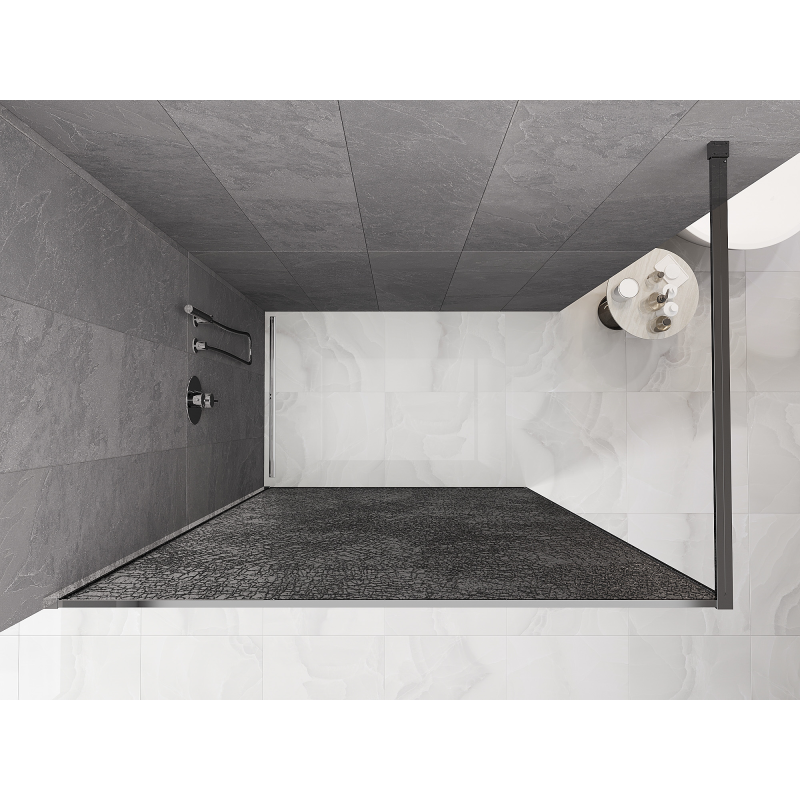 Mexen Kioto Walk-in Shower Wall 130 x 200 cm, Crackle Graphite 12 mm, Chrome - 800-130-101-01-44-X