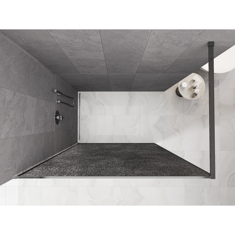 Mexen Kioto Walk-in shower wall 150 x 200 cm, crackle graphite 12 mm, chrome - 800-150-101-01-44-X