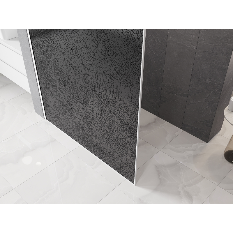 Mexen Kioto Walk-in Shower Screen 140 x 200 cm, Crackle Graphite 12 mm, White - 800-140-101-20-44-X