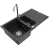 Mexen Matias granite sink 1.5-bowl with drainer and Telma kitchen faucet, black/silver - 6502-73-670200-00