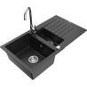 Mexen Matias granite sink 1.5-bowl with drainer and Telma kitchen tap, black/silver - 6502-73-670200-00