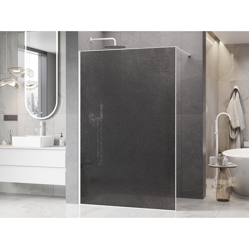Mexen Kioto Walk-in Shower Screen 140 x 200 cm, Crackle Graphite 12 mm, White - 800-140-101-20-44-X