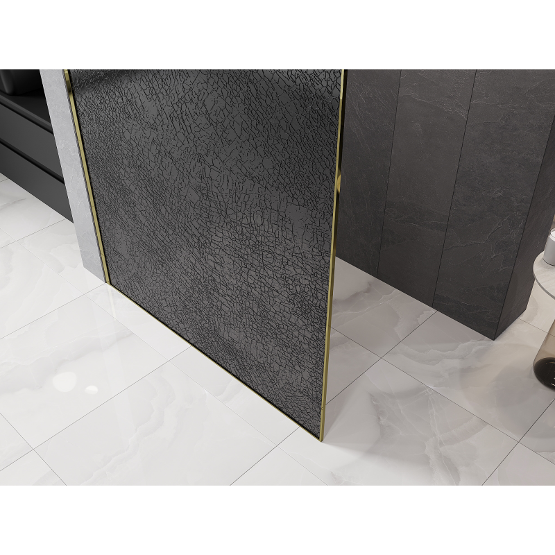 Mexen Kioto Walk-in Shower Panel 90 x 200 cm, Crackle Graphite 12 mm, Gold - 800-090-101-50-44-X
