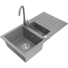 Mexen Matias 1.5-bowl granite kitchen sink with drainer and Telma faucet, gray - 6502-71-670200-71