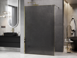 Mexen Kioto Walk-in Shower Panel 90 x 200 cm, Crackle Graphite 12 mm, Gold - 800-090-101-50-44-X