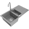 Mexen Matias granite kitchen sink 1.5-bowl with drainer and Telma kitchen tap, grey - 6502-71-670200-00