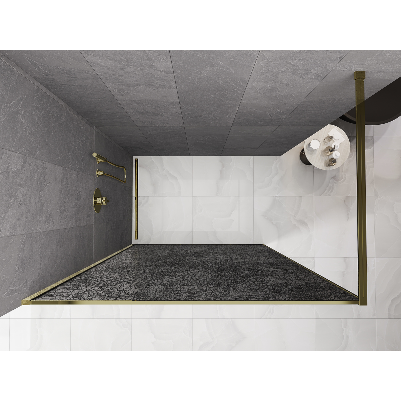 Mexen Kioto Walk-in Shower Panel 90 x 200 cm, Crackle Graphite 12 mm, Gold - 800-090-101-50-44-X