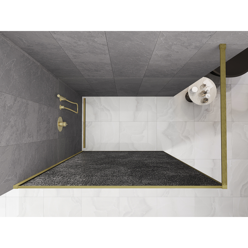 Mexen Kioto Walk-in Shower Wall 100 x 200 cm, Crackle Graphite 12 mm, Brushed Gold - 800-100-101-55-44-X