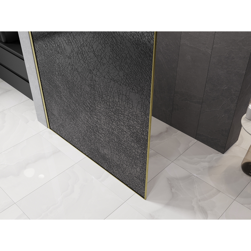 Mexen Kioto Walk-in Shower Wall 120 x 200 cm, Crackle Graphite 12 mm, Brushed Gold - 800-120-101-55-44-X