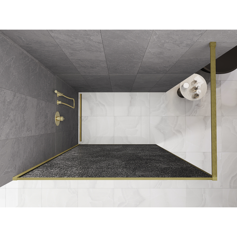 Mexen Kioto Walk-in Shower Screen 110 x 200 cm, Graphite Crackle 12 mm, Brushed Gold - 800-110-101-55-44-X