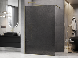 Mexen Kioto Walk-in Shower Wall 120 x 200 cm, Crackle Graphite 12 mm, Brushed Gold - 800-120-101-55-44-X