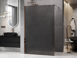 Mexen Kioto Walk-in shower wall 160 x 200 cm, graphite crackle 12 mm, rose gold - 800-160-101-60-44-X