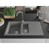 Mexen Matias granite sink 1.5-bowl with drainer and Telma kitchen faucet, gray - 6502-71-670200-00