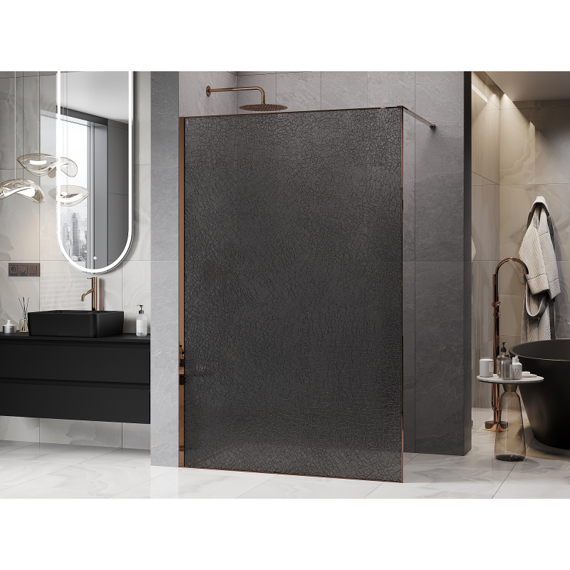Mexen Kioto Walk-in Shower Wall 90 x 200 cm, crackle graphite 12 mm, rose gold - 800-090-101-60-44-X