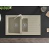 Mexen Matias granite sink 1.5-bowl with drainer and Telma kitchen faucet, beige - 6502-69-670200-69