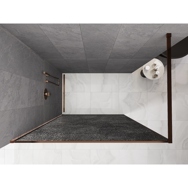 Mexen Kioto Walk-in Shower Wall 90 x 200 cm, crackle graphite 12 mm, rose gold - 800-090-101-60-44-X