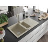 Mexen Matias granite sink 1.5-bowl with drainer and Telma kitchen faucet, beige - 6502-69-670200-69