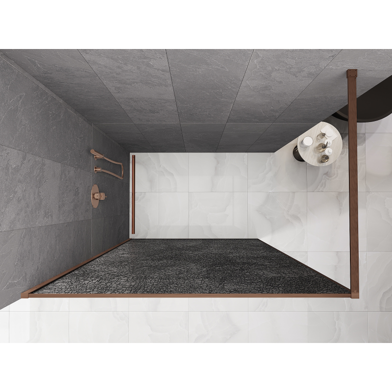 Mexen Kioto Walk-in Shower Wall 100 x 200 cm, Crackle Graphite 12 mm, Brushed Copper - 800-100-101-65-44-X