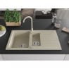 Mexen Matias granite sink 1.5-bowl with drainer and Telma kitchen faucet, beige - 6502-69-670200-69