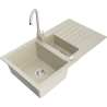 Mexen Matias granite sink 1.5-bowl with drainer and Telma kitchen faucet, beige - 6502-69-670200-69