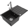 Mexen Bruno 1-bowl granite sink with drainer and Duero kitchen faucet, black/silver metallic - 6513-73-671600-00