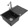 Mexen Bruno granite sink 1-bowl with drainer and kitchen faucet Duero, black/silver metallic - 6513-73-671600-00